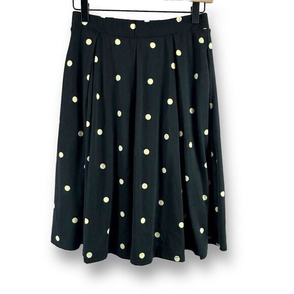 LuLaRoe Womens S Box Pleat Midi Skirt Black White Polka Dot Print Mod Rockabilly - Picture 2 of 9